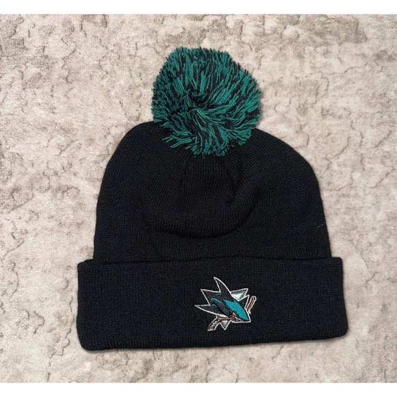 Other - San Jose Sharks Beanie Cap Black Teal Pom Pom NHL Hockey Knit